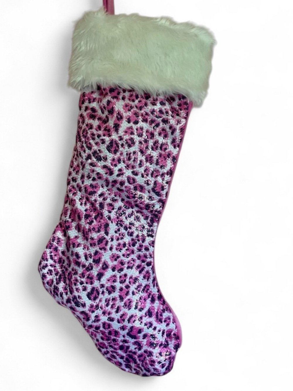 Sparkling PINK, LEOPARD PRINT FAUX FUR ,CHRISTMAS STOCKING